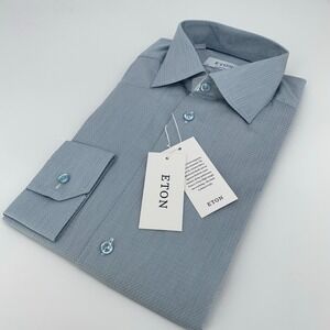 Eton Dress Shirt Mens 15 3/4-40 Blue White Striped Contemporary Collar Button Up